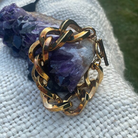 KJL Kenneth Jay Lane Link Chain Bronze Tone Toggle Clasp Bracelet - Picture 4 of 7